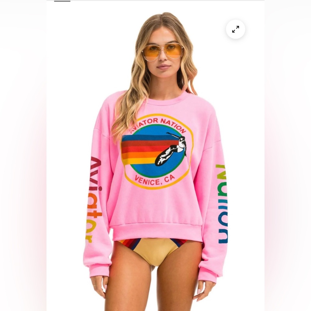 NWT AVIATOR NATION RELAXED CREW SWEATSHIRT - NEON PINK - Small